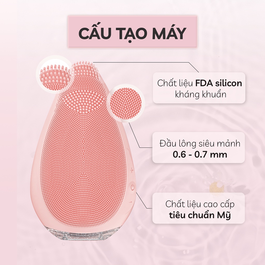 Máy rửa mặt mini cầm tay Crenot Nia P5 silicone siêu mềm sóng âm sạch sâu lỗ chân lông chăm sóc da dầu mụn nhạy cảm