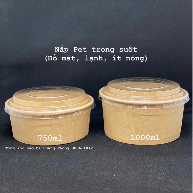 50 Tô giấy Kraft size 750,1000ml kèm nắp PP/PET dùng 1 lần.
