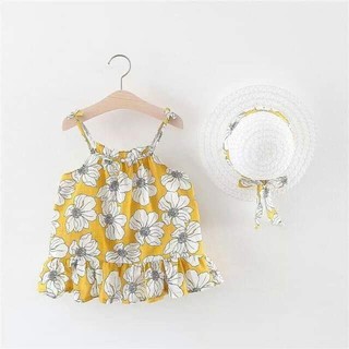 Set váy yếm kèm mũ cho bé gái