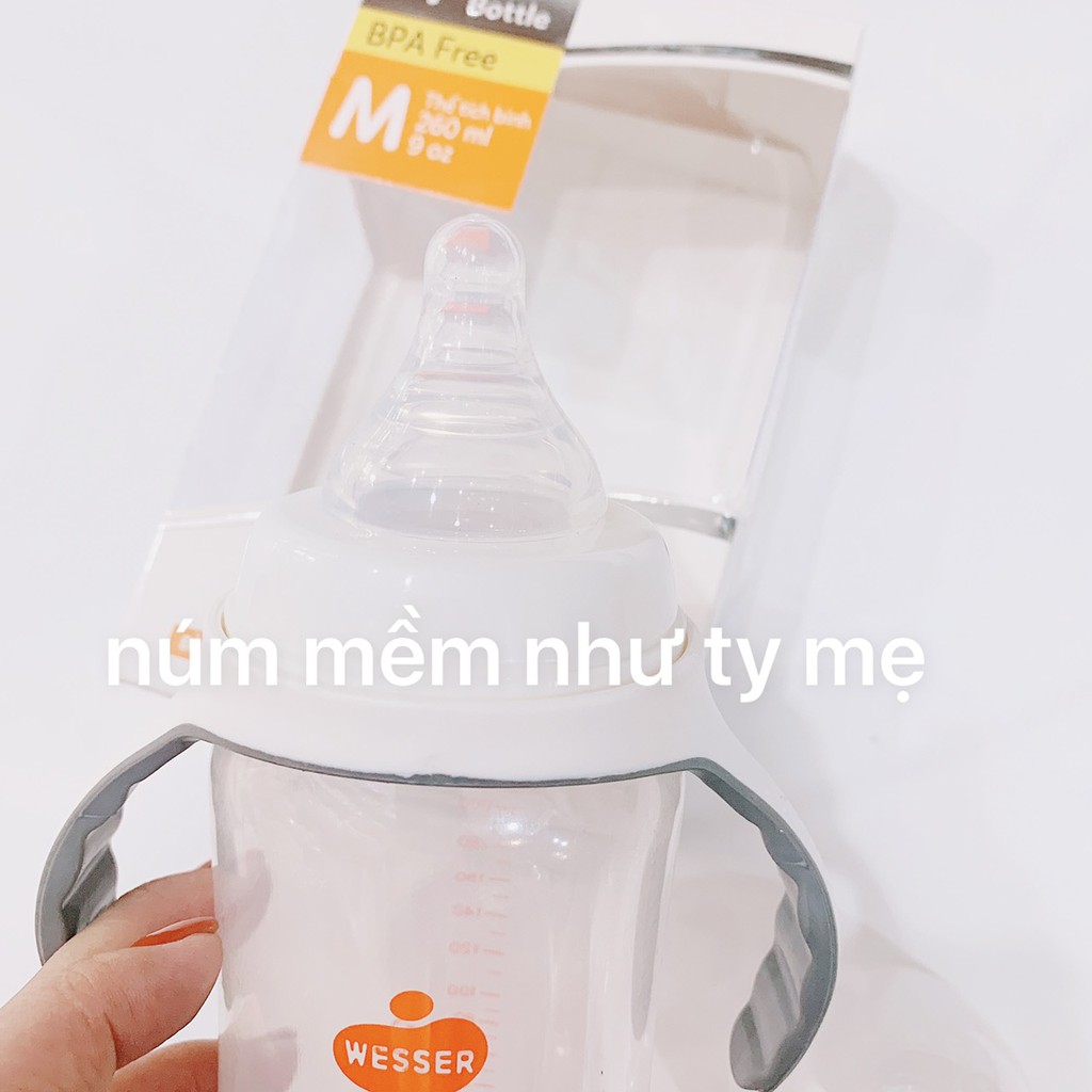 Bình Sữa Wesser NaNo Sliver Có Quai 180ml/260ml/320ml MẪU MỚI