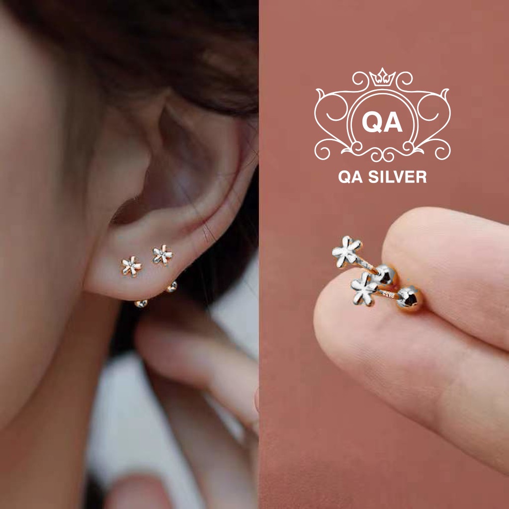 Khuyên tai bạc 925 hoa nhỏ chốt bi vặn bông nụ nam nữ S925 FLORA QA SILVER Earrings EA220403
