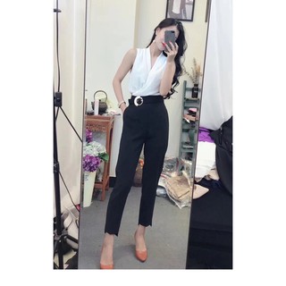 [100% GIỐNG ẢNH] Quần tây nữ công sở lưng cao màu đen, màu kem trơn thời trang cho nữ