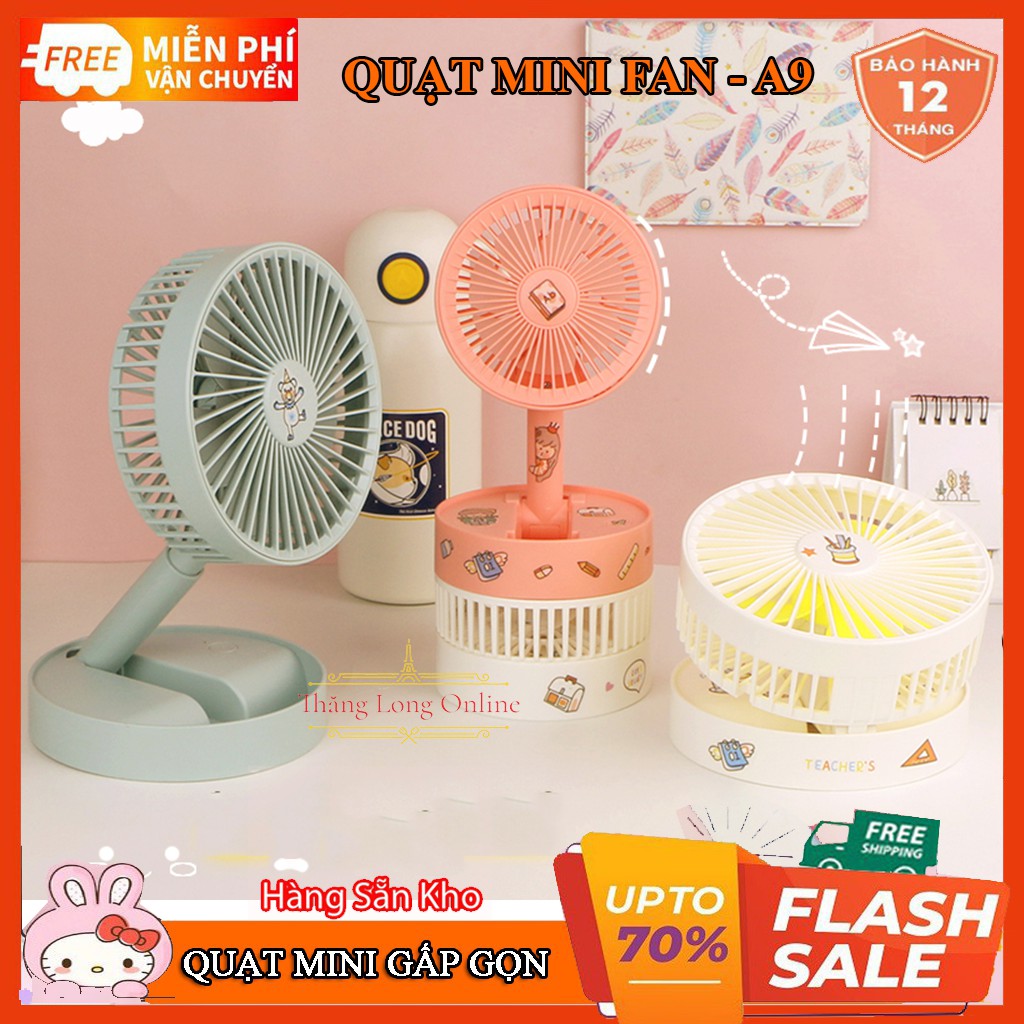 Quạt Mini Để Bàn Sạc Tích Điện Gấp Gọn Fan A9, Siêu Tiện Dụng 3 Cấp Độ , Siêu Mát Cho Mùa Hè 2021