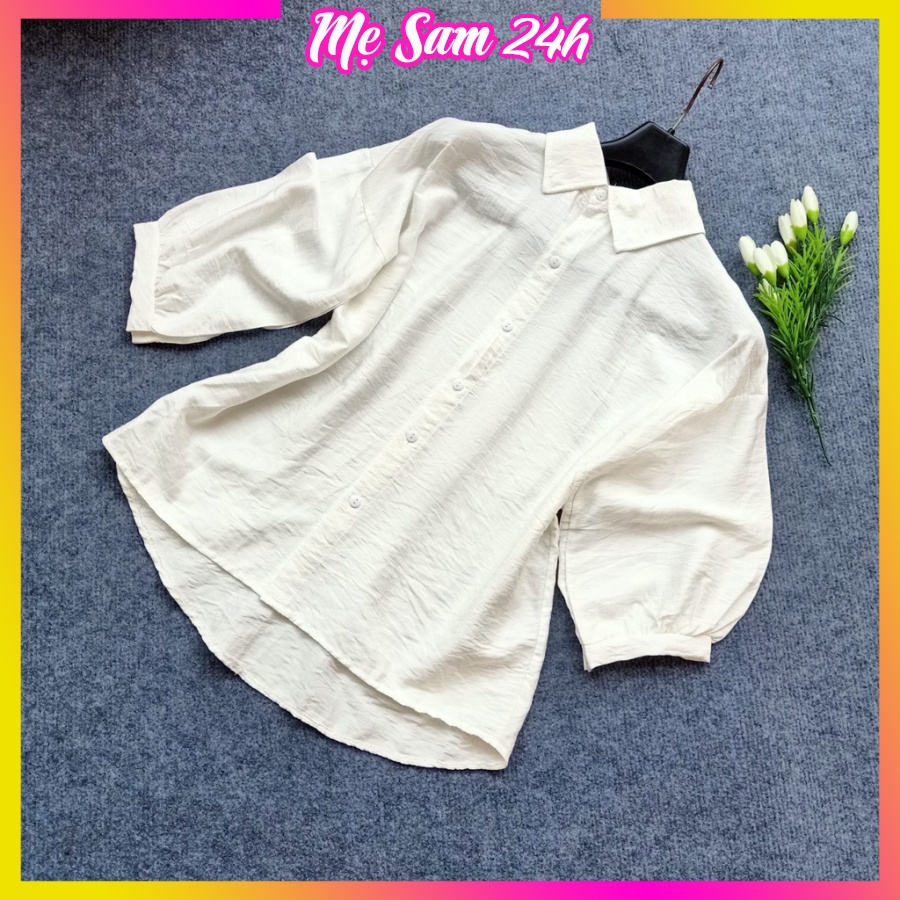 Áo sơ mi đũi nữ tay lỡ cổ đức Mẹ Sam 24h, chất liệu mềm mát, form vừa xinh, size từ 40 đến 95kg SMH.38