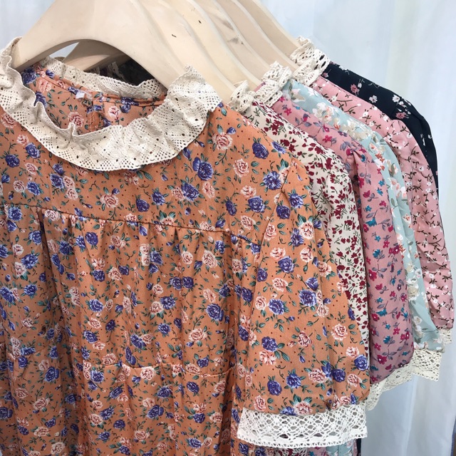 Đầm Hoa Nhí Pha Ren Ngắn Tay cực Xinh ❤️freeship ❤️ ảnh thật