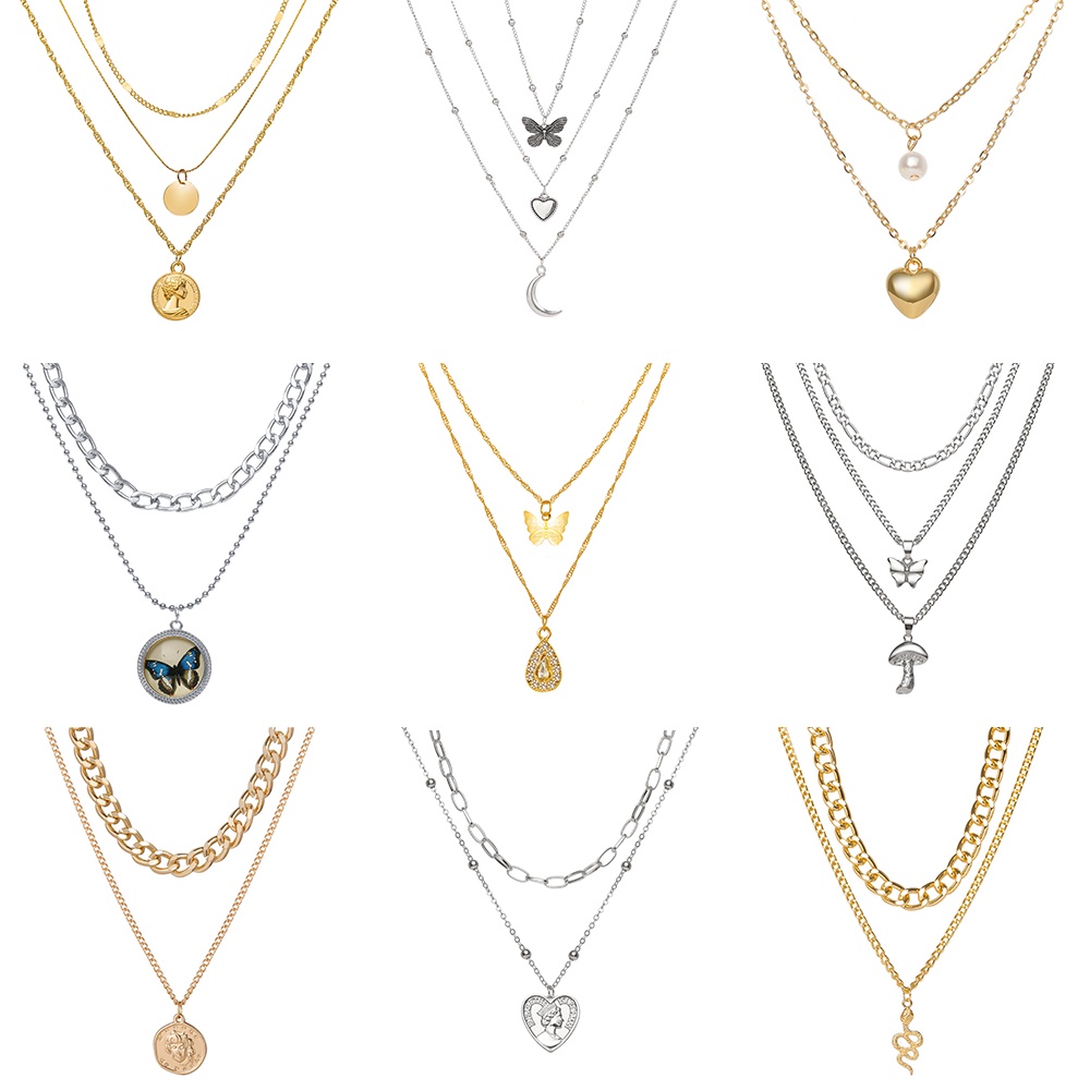 Dây chuyền màu bạc vàng đồng hình bướm/ rắn/ chữ cái dạng xích dày phong cách Hàn Quốc cho nữ