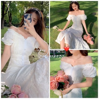 [Order có ảnh thật] Đầm trắng thô thêu hoa dập nổi dáng dài, style ulzzang Hàn Quốc 🌻 Panny Boutique 🌻