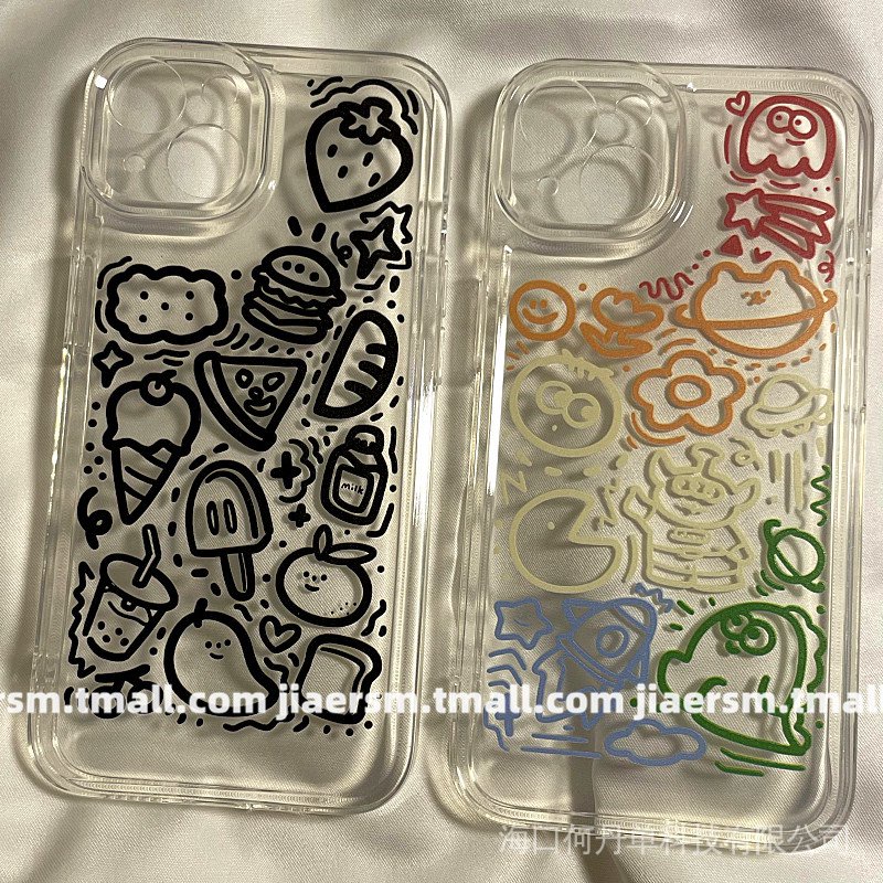 Cute cartoon line graffiti for iphone13pro max Apple 12 phone case iphone11 soft silicone xsmax transparent x/xr Japan and South Korea 8plus all-inclusive anti-fall protective cover NSIO