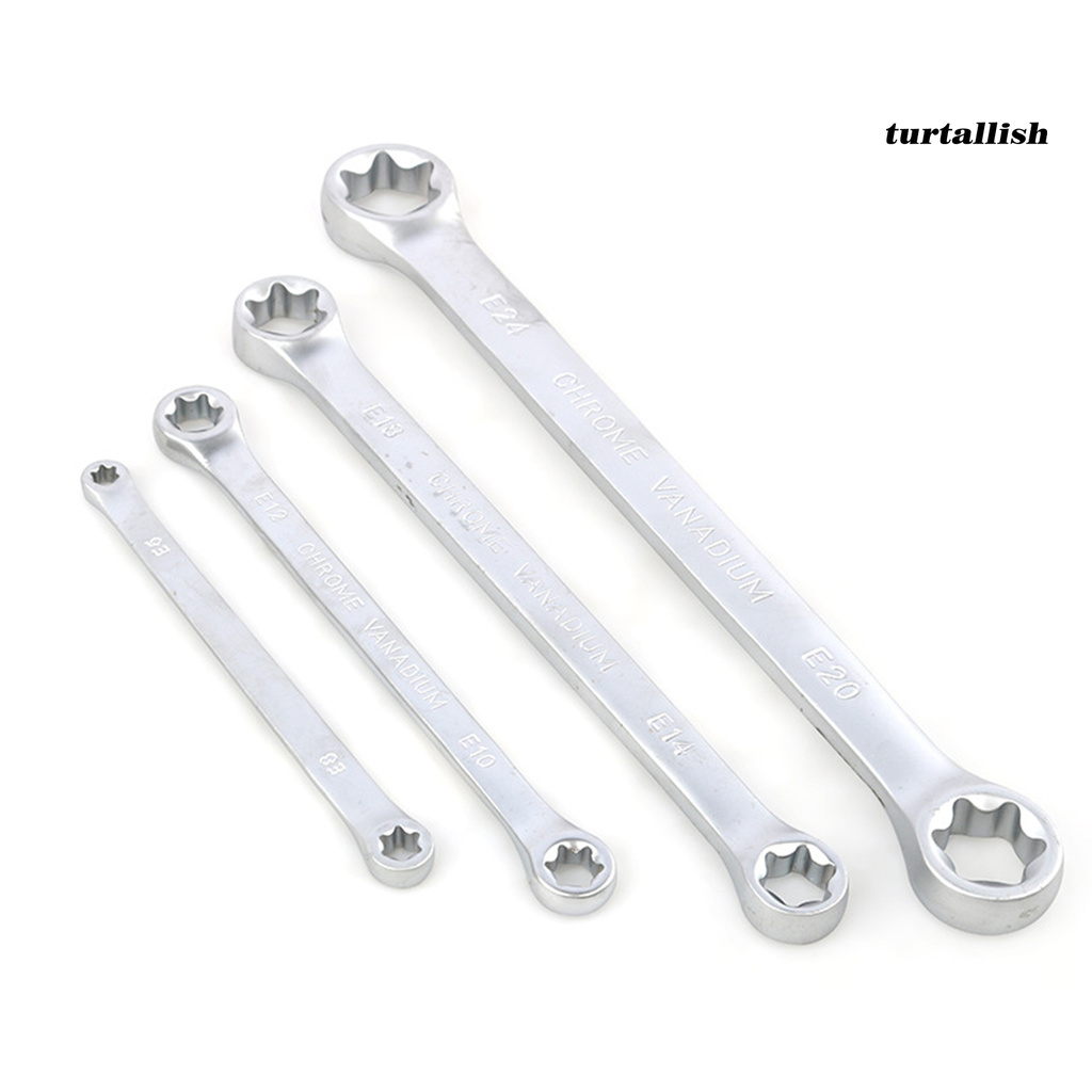 TURTALLISH 4Pcs E6-E24mm Wrench Group E-type High Torque Chromium Vanadium Steel Dual-head Torx Spanners for Equipment Repair