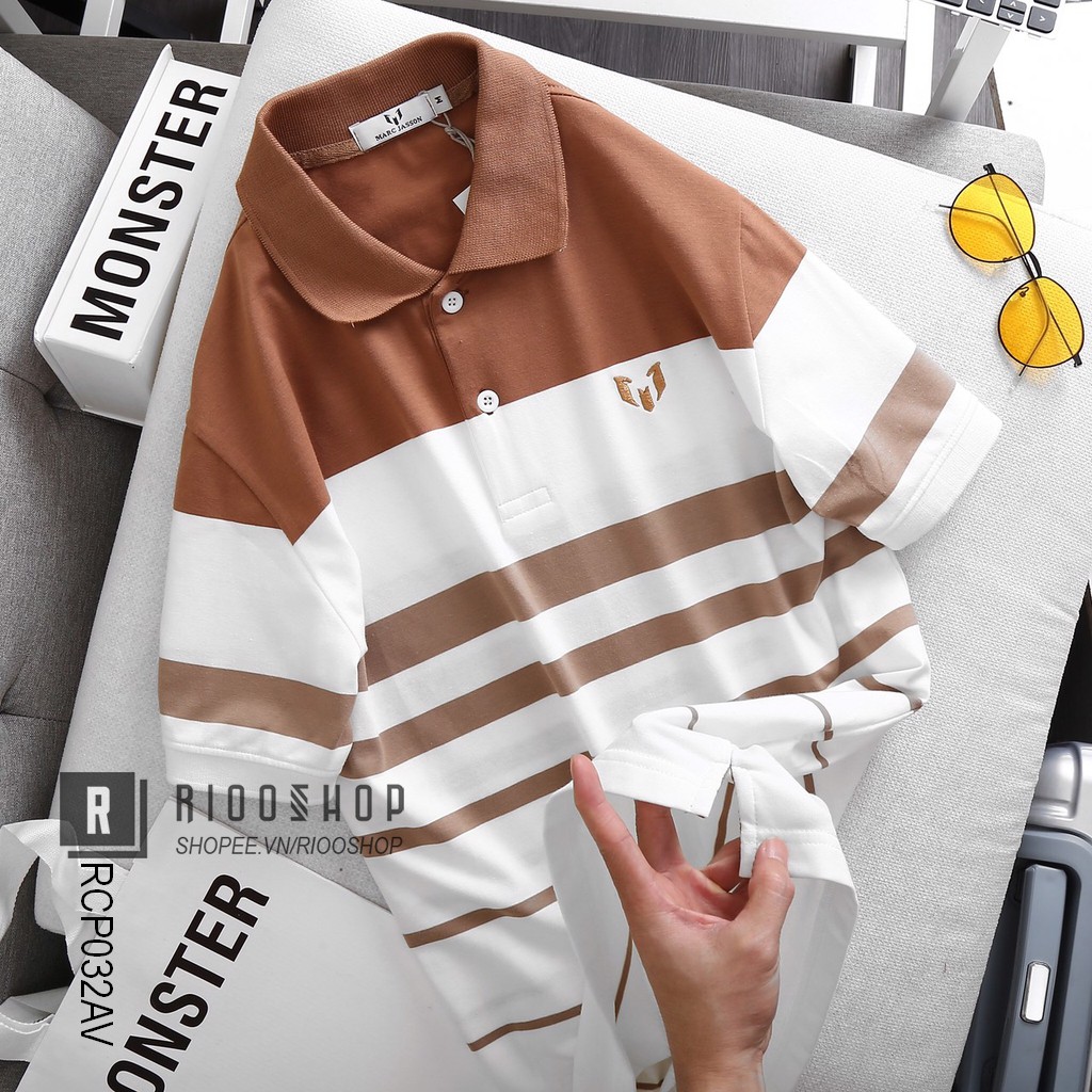 Áo thun nam trung niên polo sọc ngang Marc cực đẹp RCP032AV - áo phông nam có cổ Riooshop | BigBuy360 - bigbuy360.vn