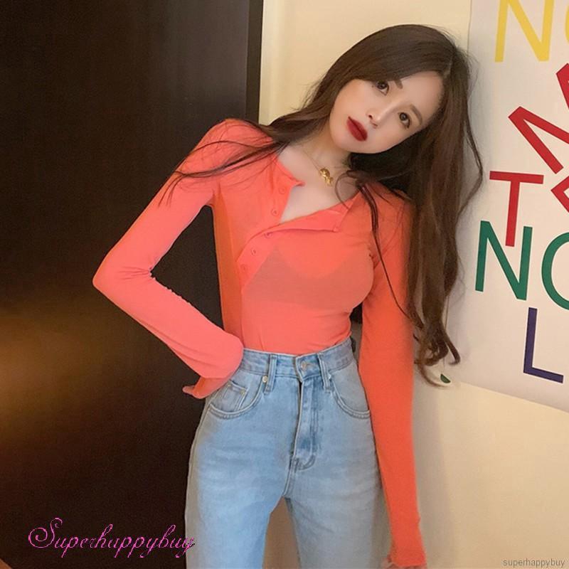 Áo thun nữ tay dài mỏng màu trơn