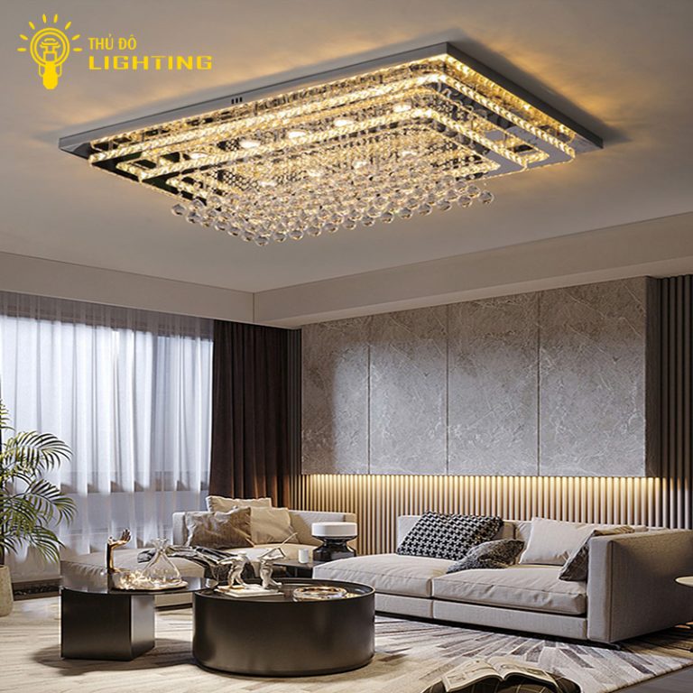 Đèn Ốp Trần Phòng Khách THỦ ĐÔ LIGHTING Hình Chữ Nhật Trang Trí Các Viên Pha Lê Rủ Xuống XP30
