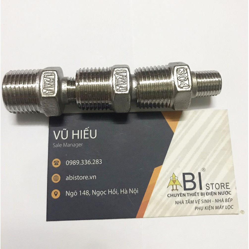 KÉP THU 1/2 1/4 ( NỐI REN 2 ĐẦU 21 - 13) INOX ĐÚC SẦN