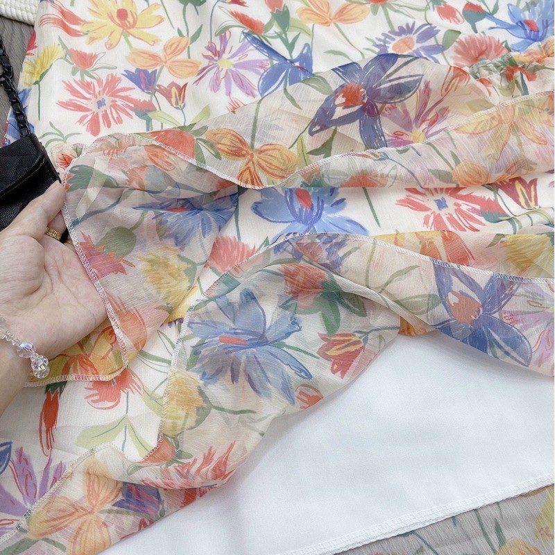 Váy maxi cổ yếm hoa tơ cao cấp Chất tơ | BigBuy360 - bigbuy360.vn