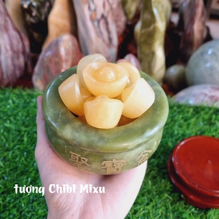 Bát Tụ Bảo Serpentine size 10cm (gồm 01 bát + 09 thỏi vàng + 01 đế gỗ)