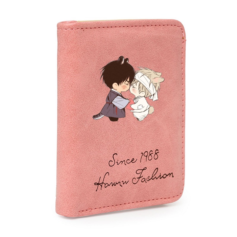 Ví ngắn hồng cầm tay in hình NO LOVE ZONE anime chibi xin xắn tiện lợi