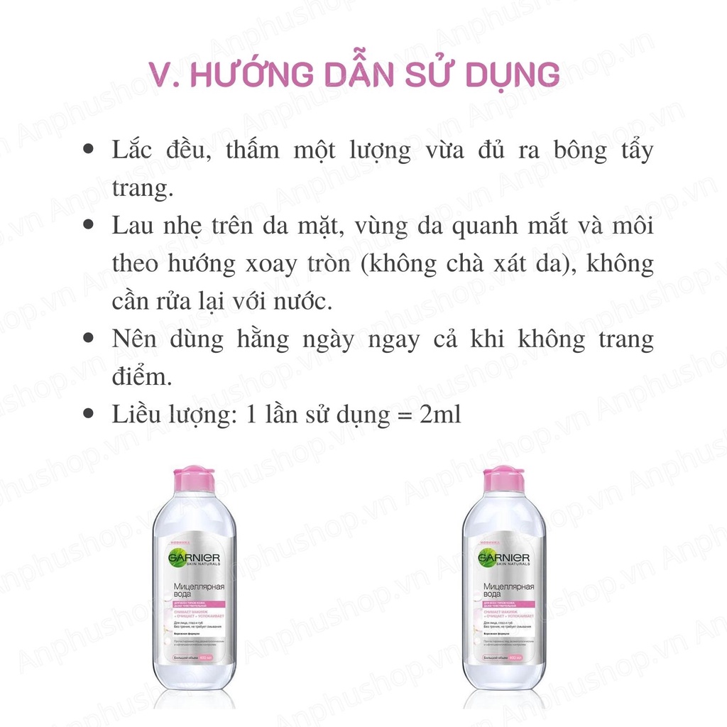 ( Hàng chính hãng) Nước tẩy trang Garnier Micellar Cleansing Water không cồn cho da nhạy cảm 400ml