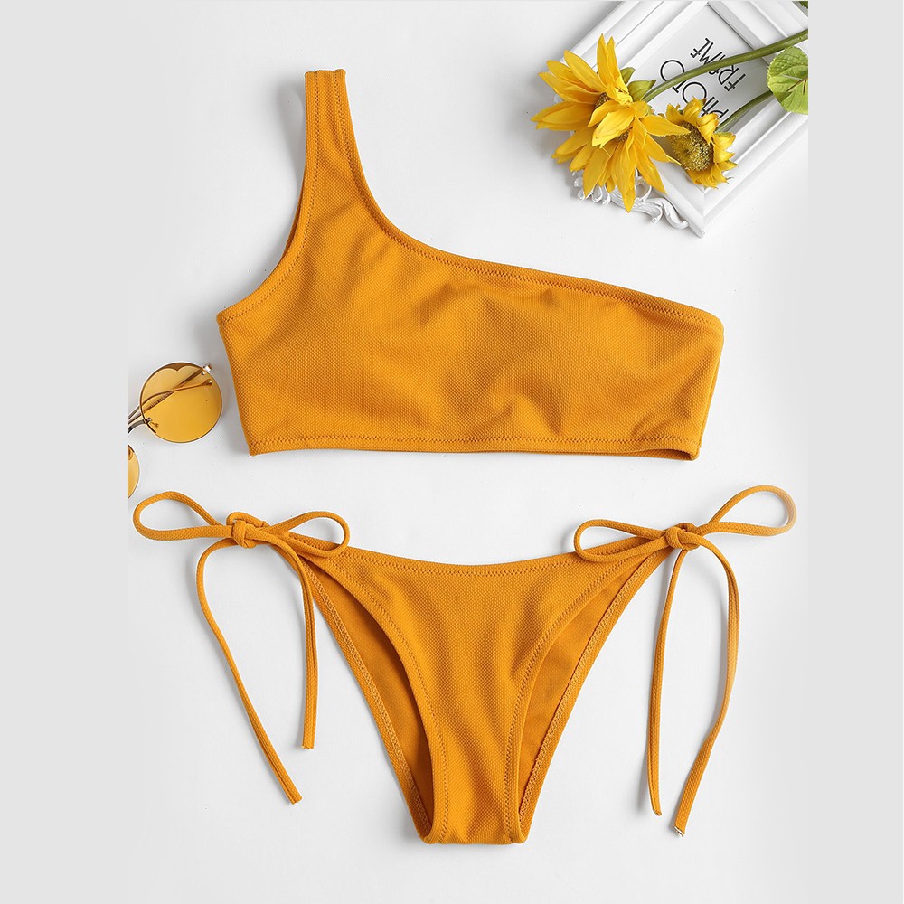 Bikini màu trơn phối dây cột quyến rũ