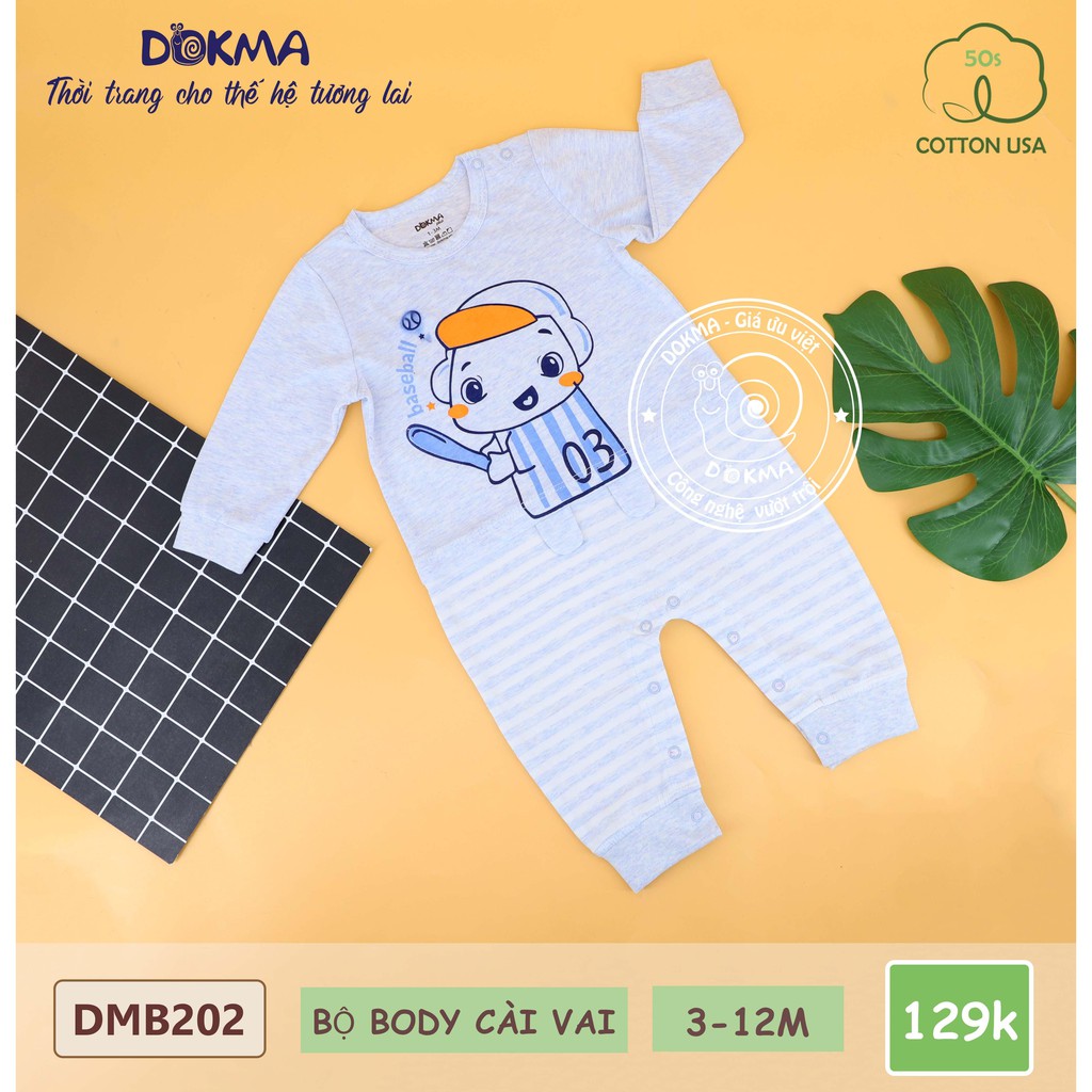 Dokma- Body cài vai dài tay BT+BG (3-12m) DMB202