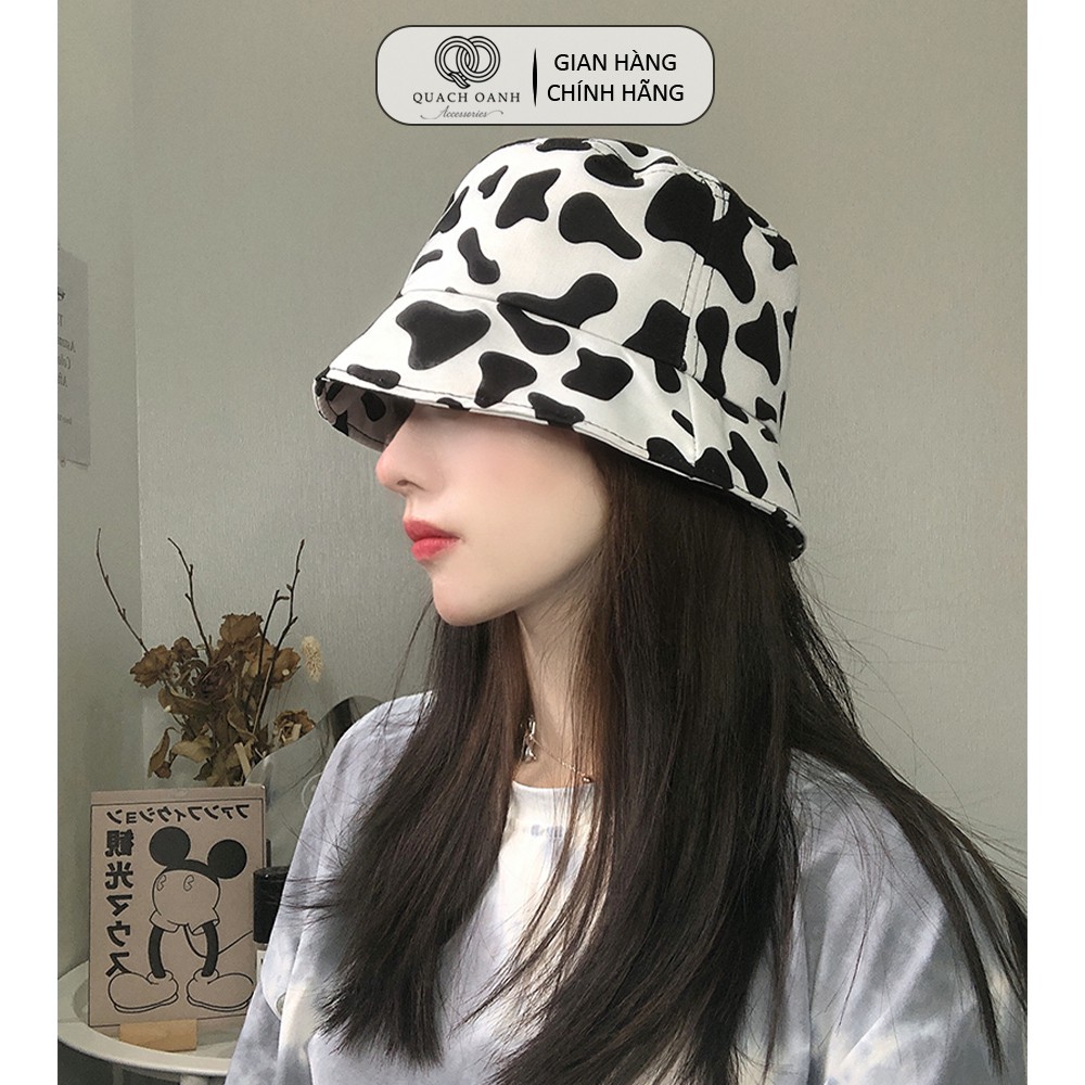 Mũ nón bucket QO ACCESSORIES họa tiết bò sữa đen trắng tai bèo xinh xắn MU21