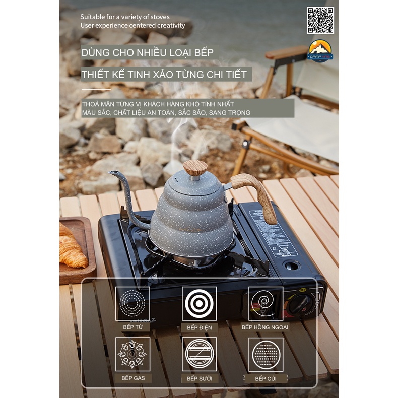 Ấm cổ ngỗng inox Nurgaz Campout  nấu được bếp từ siêu nhẹ nhanh sôi pha cà phê du lịch cắm trại dã ngoại