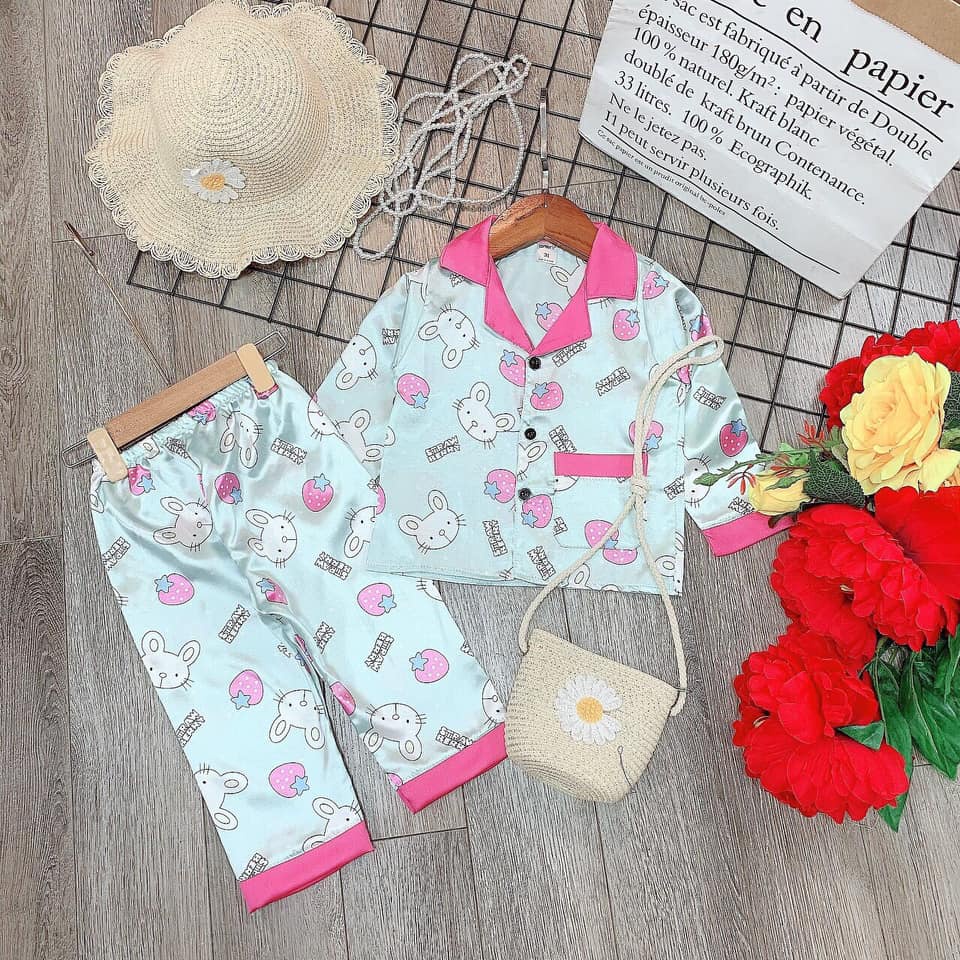 Bộ pizama dài tay lụa cho bé gái mùa hè