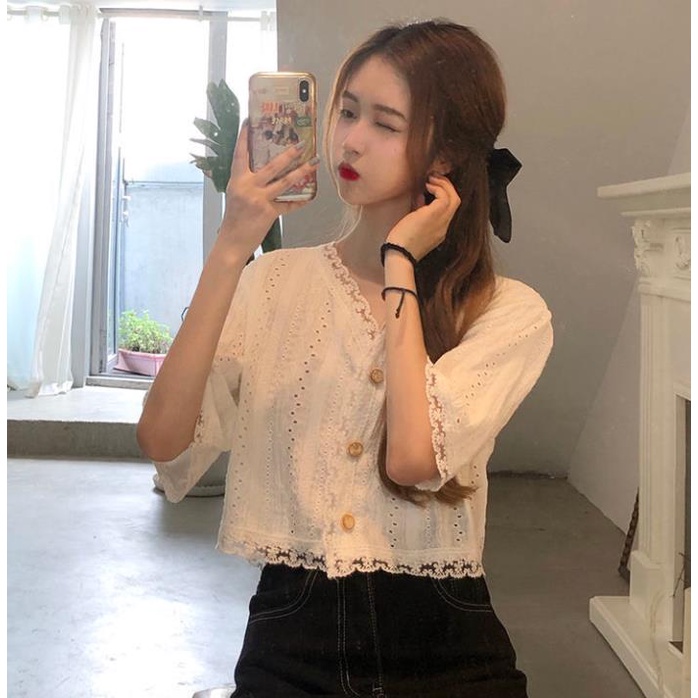 Áo Cardigan Ngắn Tay Phối Ren Màu Trắng Thiết Kế Mới 2022 Thời Trang Mùa Hè Cho Nữ