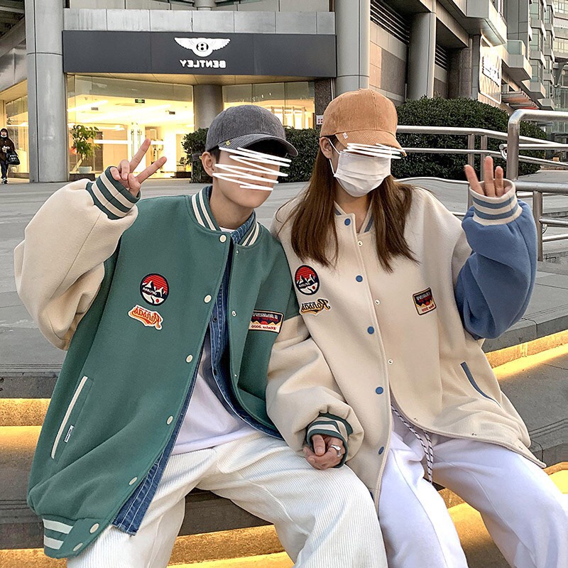 Áo Khoác Bomber Dáng Rộng Nữ - Jacket bóng chày chất nhung tăm Unisex Phối 2 màu Hottrend - HANHAN SHOP