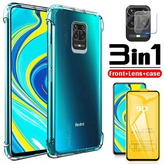 Xiaomi redmi Note 9 _ Bộ 3 sản phẩm Dán cường lực màn hình + Dán Camera + ốp lưng trong suốt chống sốc 4 góc loại 1