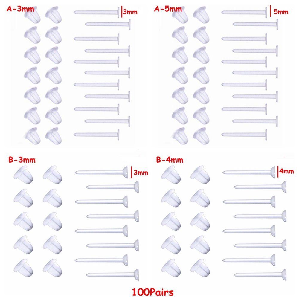Set 100 đôi khuyên tai nhựa trong suốt tiện dụng