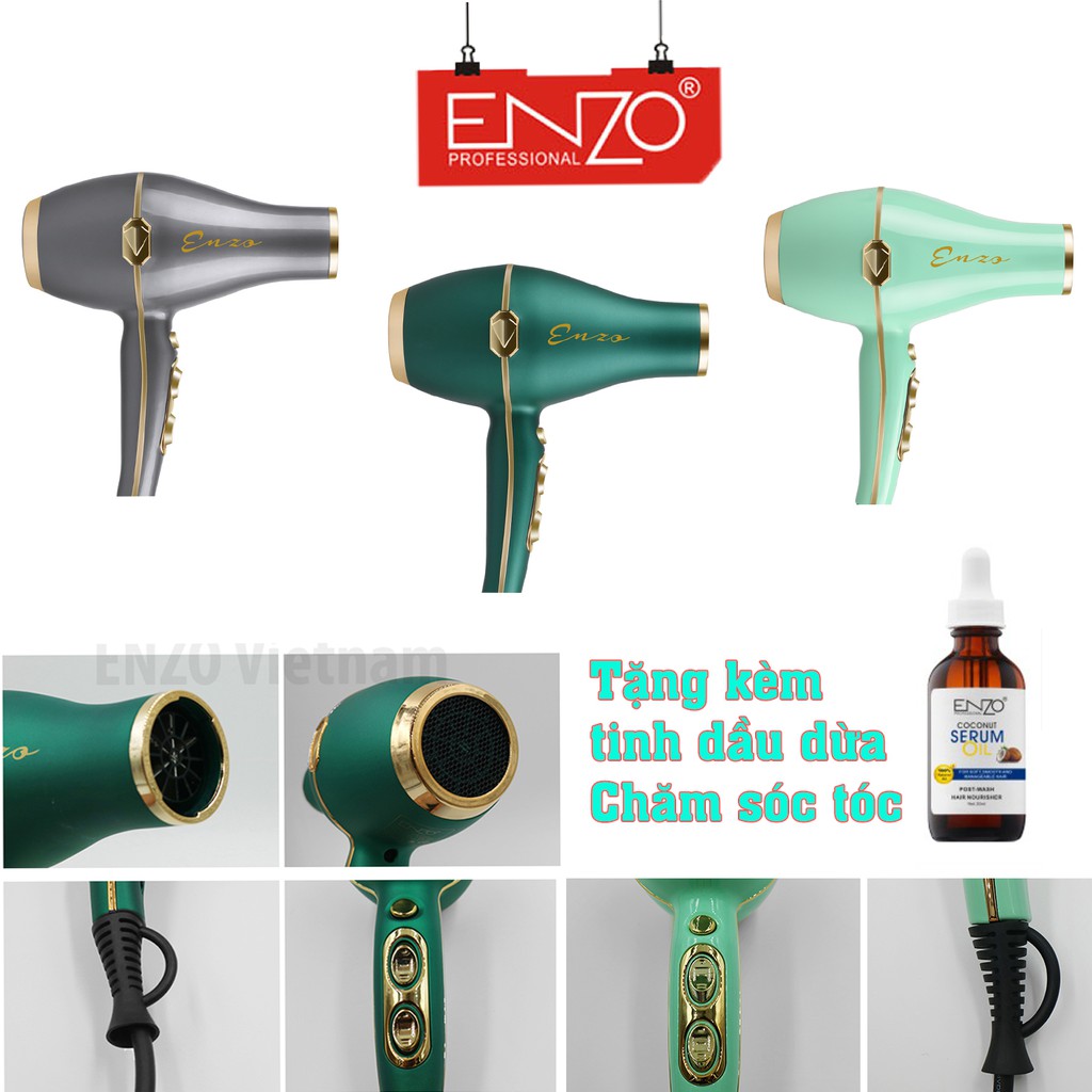 Máy sấy tóc cao cấp ENZO công suất lớn ~6000W, Sử dụng ion chăm sóc tóc Tặng kèm 1 hộp tinh dầu dừa chăm sóc tóc