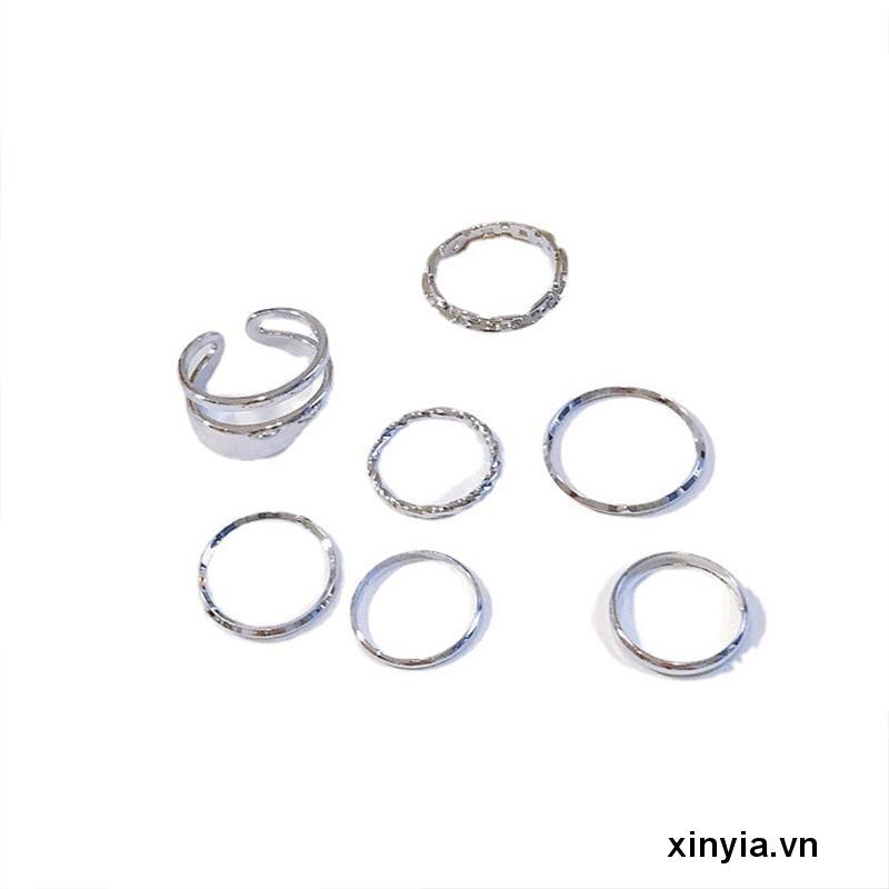 Set 7 Nhẫn Bạc Đeo Khớp Ngón Tay Phong Cách Vintage Cho Nữ nhẫn kim tiền nhẫn nữ