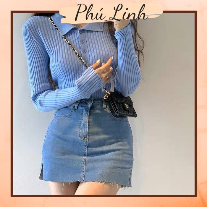 MS412 Áo len polo nữ dài tay màu trơn dáng vừa