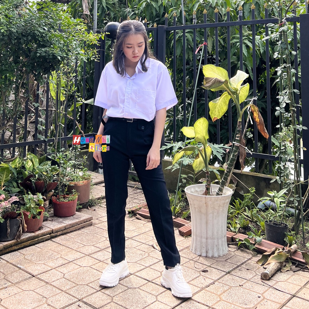 Sơ Mi Trắng Nữ Tay Ngắn Đi Học 1 Túi Dáng Rộng 85kg Trở Lại Ulzzang Hồng Nhi Store