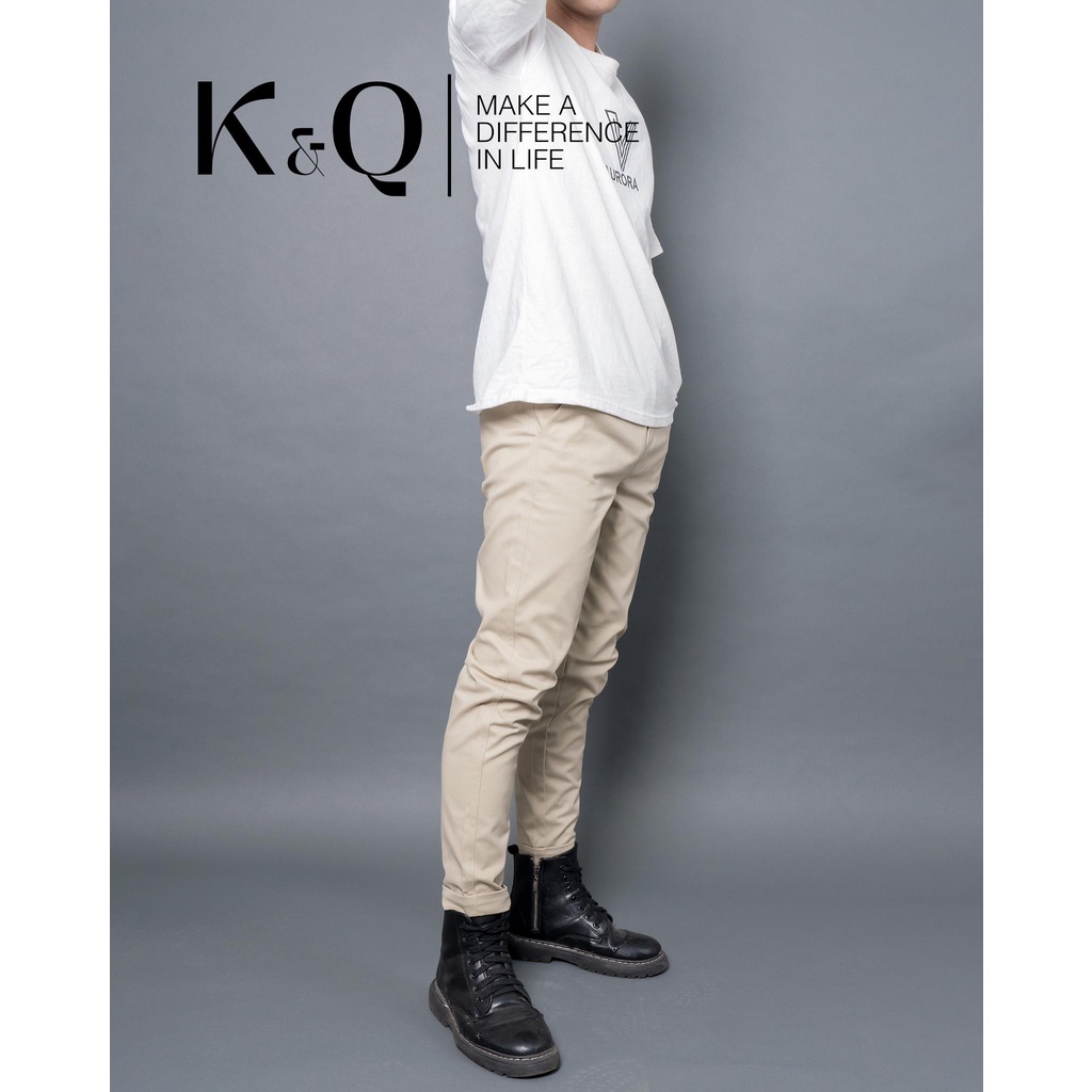 Quần ống suông kaki co giãn KQ STYLING kem cao cấp