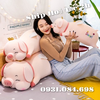 Gấu bông heo vương miệng thiên thần nằm siêu đẹp size 1m2 - gấu bông lợn hồng cho bé