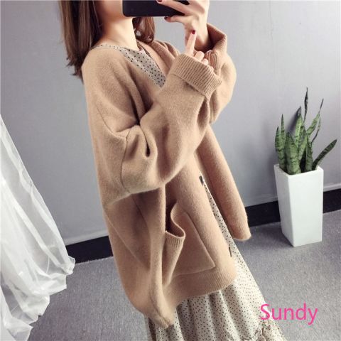 Áo Khoác Cardigan Dệt Kim Dáng Rộng Thời Trang Thu Đông Xinh Xắn Cho Nữ