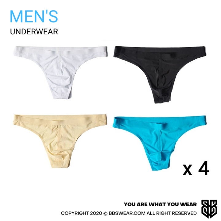 Combo 4 quần lọt khe lụa lạnh BBS WEAR sịp lọt khe nam sexy (Đen, trắng, xanh, da)