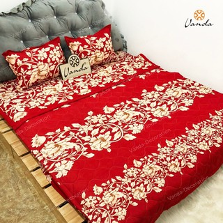 Bộ chăn hè Cotton Poly VN ga gối , drap giường họa tiết hoa đỏ