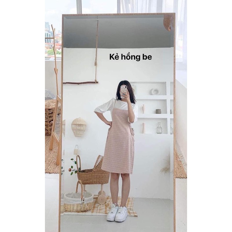[Ảnh thật/Video] Set yếm kèm áo lụa thắt nơ eo kiểu dáng Hàn Quốc
