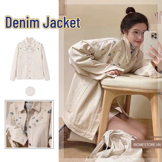 Áo Khoác Jean Dáng Rộng Cỡ Lớn Thêu Họa Tiết Phong Cách Retro Hàn Quốc Thời Trang Mùa Thu Cho Nữ