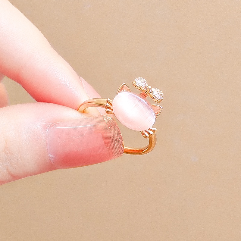 [Jiudolan] Nhẫn Opal Hình Mèo Dễ Thương Có Thể Điều Chỉnh Kích Cỡ Cho Nữ