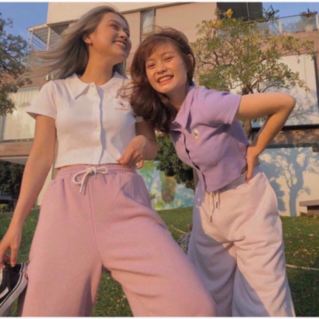 (Ảnh thật) Áo croptop cổ bẻ cài nút thêu hoa 3 màu(trắng/đen/tím)