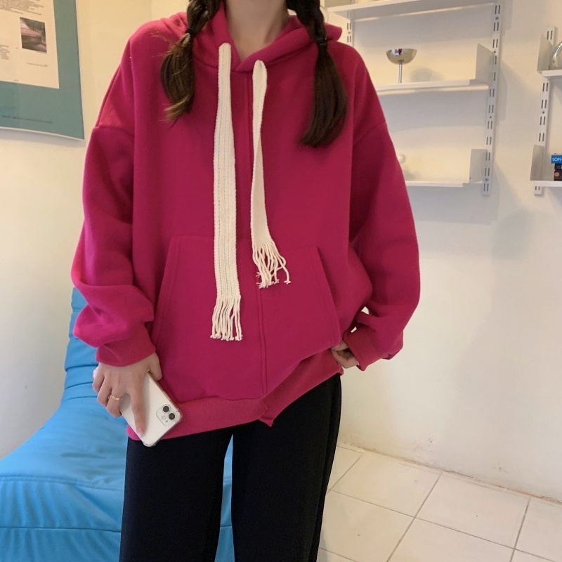 ZHELIHANGFEI Áo Hoodie Thể Thao Dáng Rộng Phong Cách Preppy Đơn Giản Dễ Phối Đồ