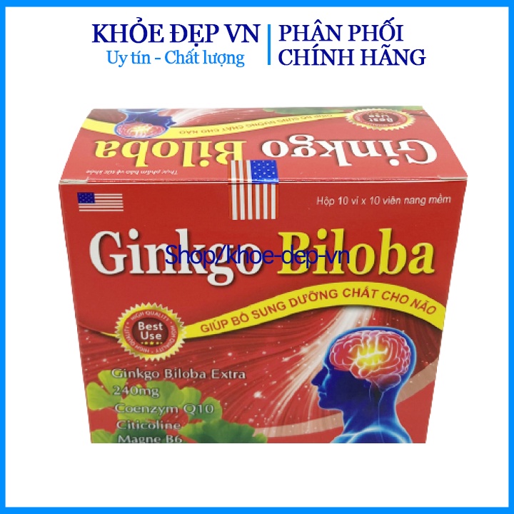 Viên uống bổ não GINKGO BILOBA 240mg giúp tăng cường trí nhớ, tăng tuần hoàn máu não, ngừa tai biến – HỘP 100 viên