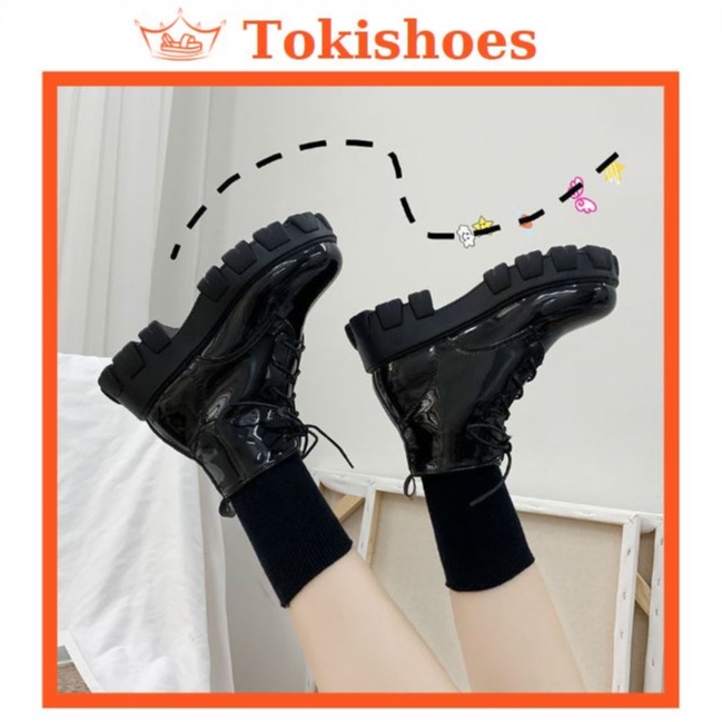 Giày bốt nữ cổ lửng Martin độn đế , boots nữ da đế cao phong cách Anh Quốc BD06