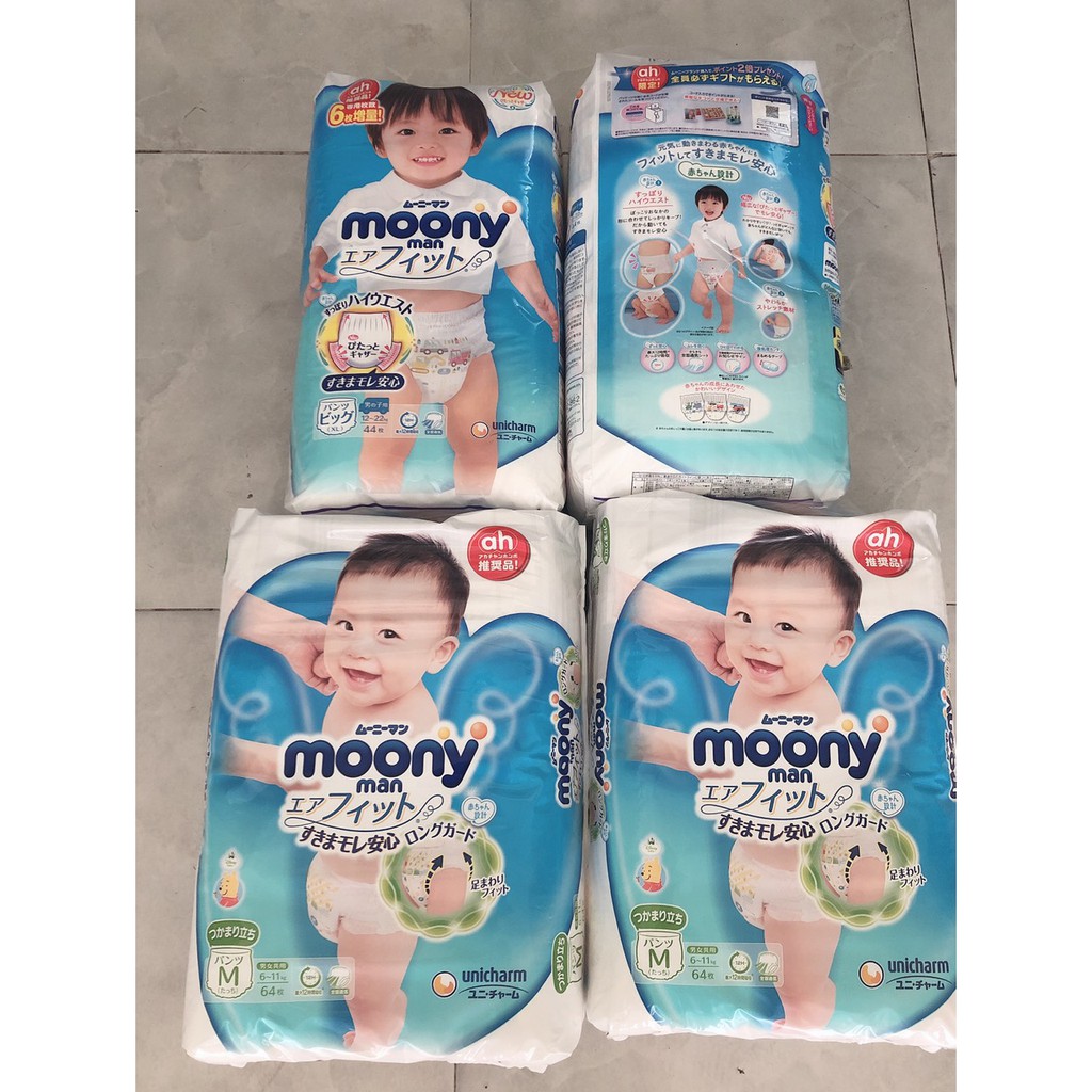 Combo 2b Bỉm Dán/Quần MOONY NỘI ĐỊA NHẬT CỘNG MIẾNG full size NB96/S88/M68/M64/L50/XL44