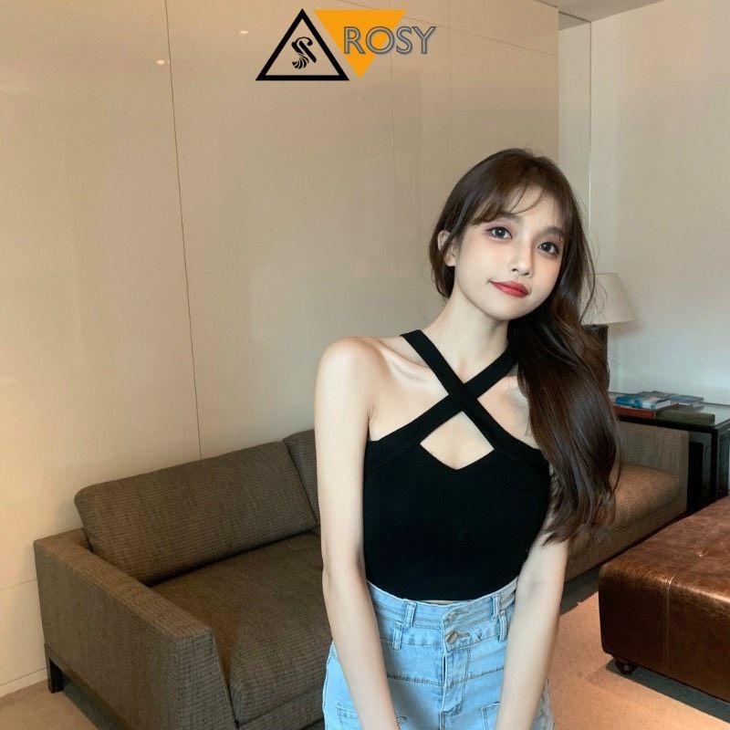 Áo croptop 3 lỗ chéo chất thun co giãn thoáng mát