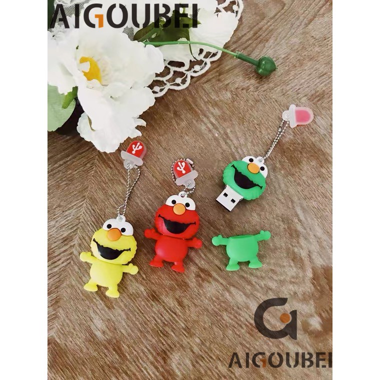 [Spot &amp; COD] USB 2.0 Phim hoạt hình dễ thương Silicone Sesame Street 3 màu Thích hợp cho máy tính xách tay Ổ đĩa USB di động Lightning Drive 1GB 2GB 4GB 8GB 16GB 32GB 64GB 128GB