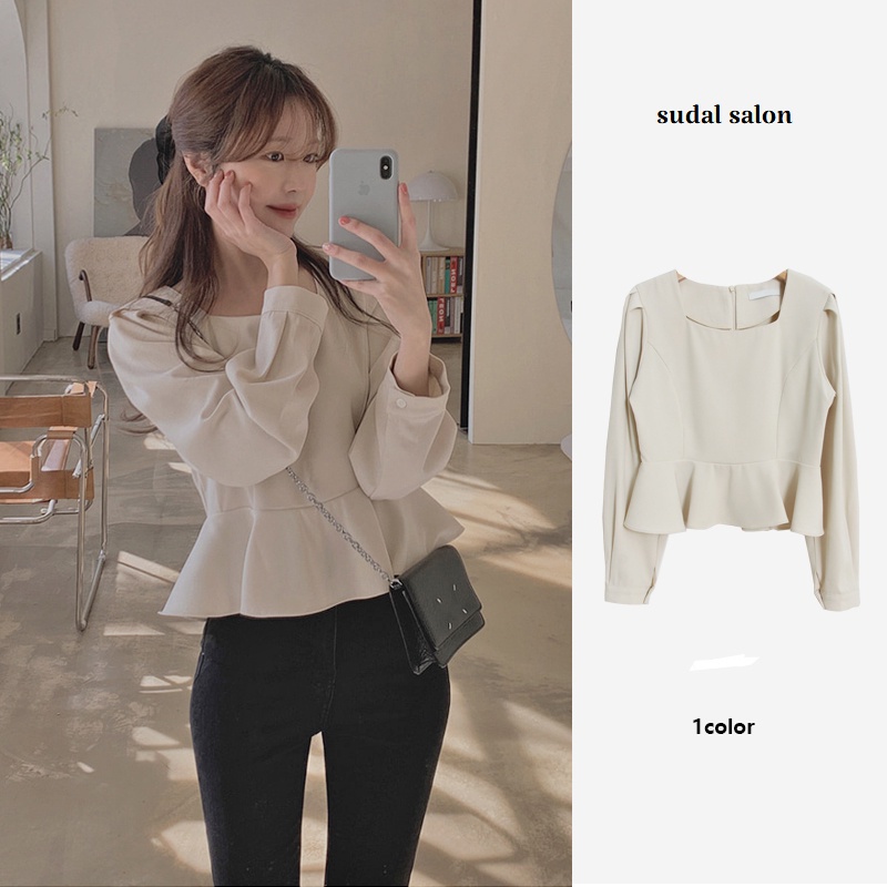 Áo tay dài SUXI cổ vuông phong cách cổ điển Hàn Quốc dễ phối đồ cho nữ